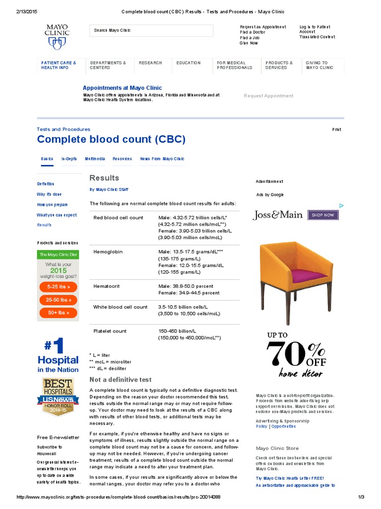 Image Result For Complete Blood Count Cbc Mayo Clinic