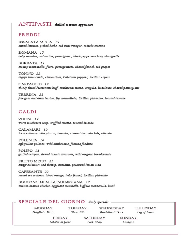 Daily Italian Specials Menu | PDF | Italian Cuisine | European Cuisine