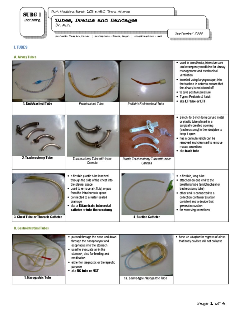Types of Medical Tubes and Drains | PDF | Medical Equipment ...