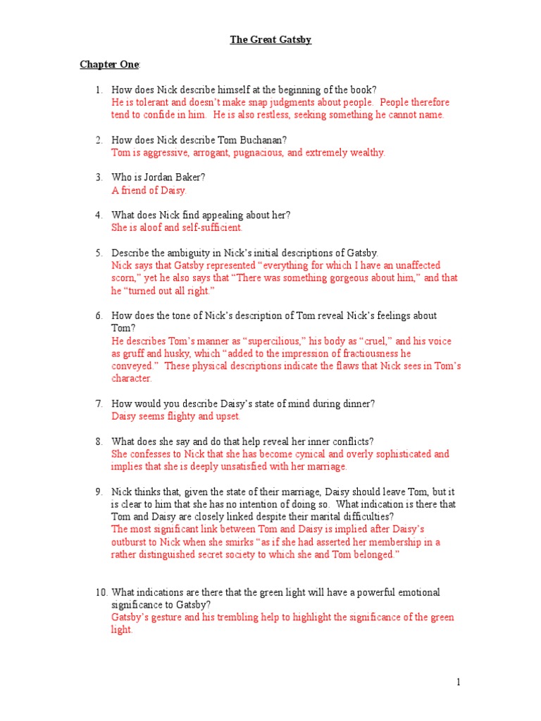 the great gatsby chapter 6 critical thinking questions