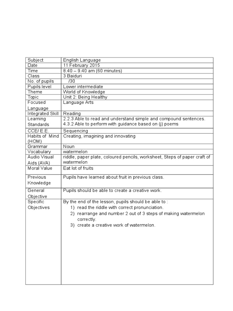 Lesson Plan language arts | Lesson Plan | Teachers