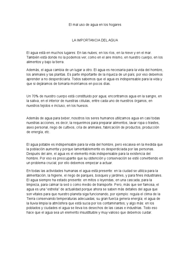 Mal uso del agua en los hogares | PDF | Sustentabilidad | Riego