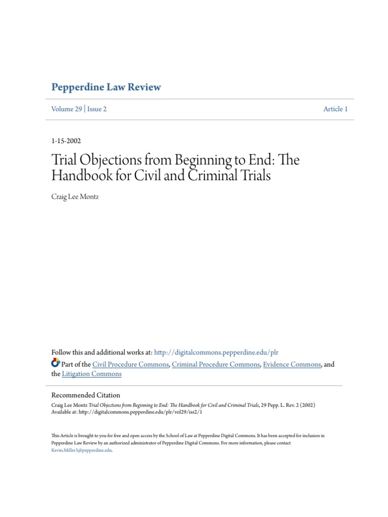 Trial Objections From Beginning To End The Handbook For Civil An