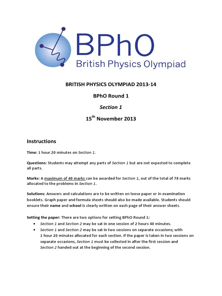 BPhO Round 1 Exam Paper 2013-14 | PDF | Capacitor | Friction