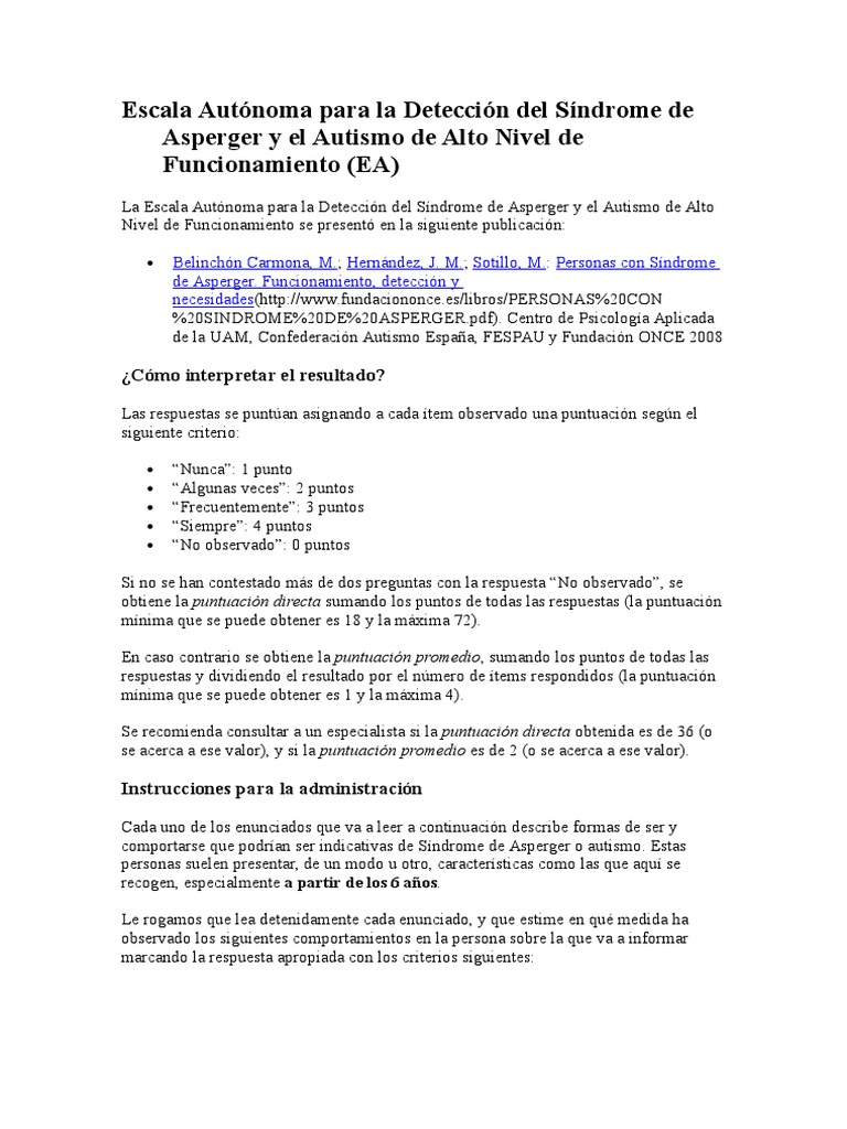 Escala Autónoma para La Detección Del Síndrome de Asperger y El Autismo ...