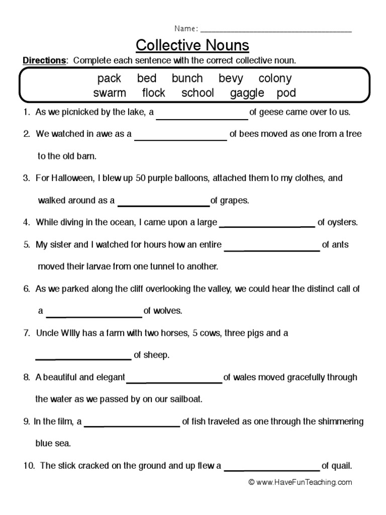 noun worksheet 3 pdf