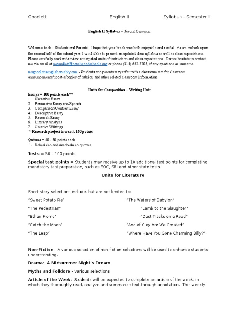 Update English II Syllabus - 2nd Semester | PDF | Homework | Test ...