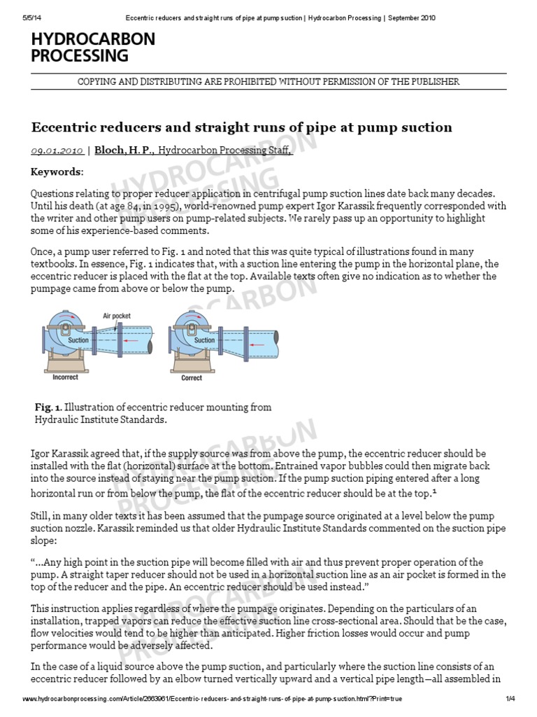Eccentric Reducers and Straight Runs of Pipe at Pump Suction