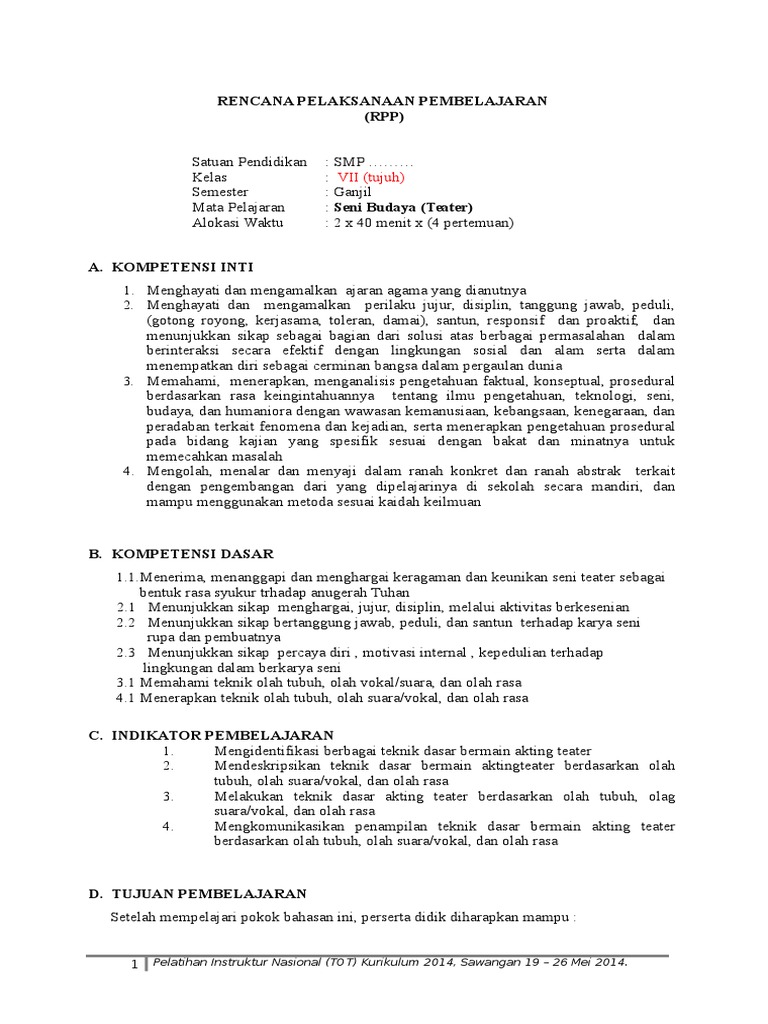 Rpp Seni Teater Kelas 7 Smp