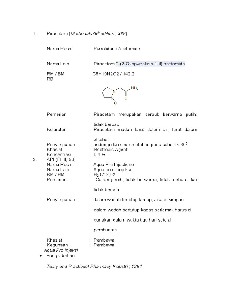 Mekanisme dan Dosis Piracetam Injeksi | PDF | Pengembangan Diri ...