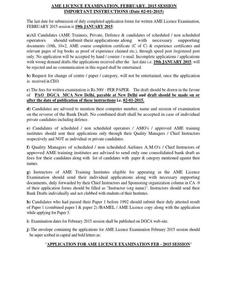 AME Licence Exam Instructions 2015 | PDF | Government | Business