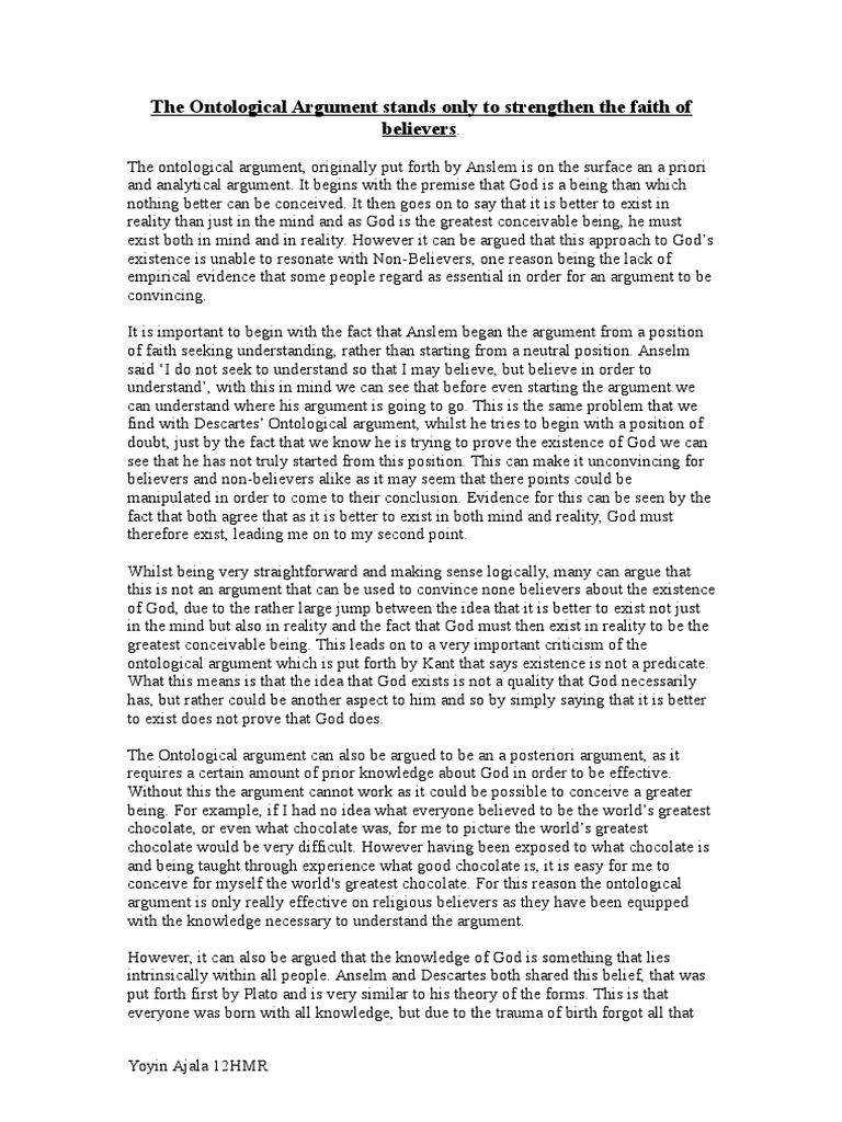 Anselm's ontological argument sparknotes picture