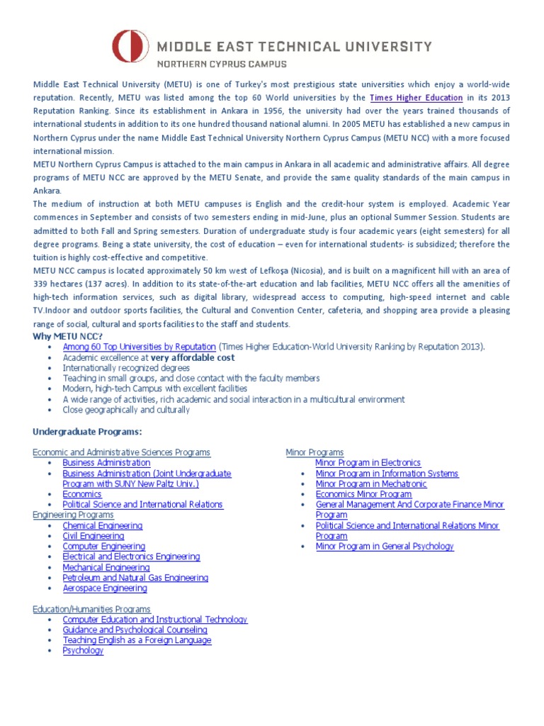 Middle East Technical University | PDF | Gce Advanced Level (United