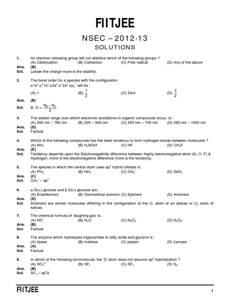 QP - Sol - NSEC 2012-13 | PDF