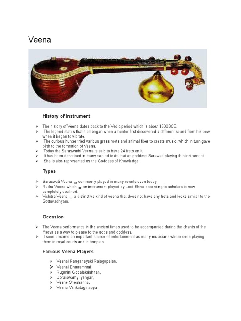 History and Types of Veena | PDF | Musical Instruments | Classical Music