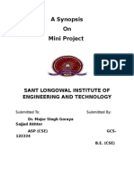 A Synopsis On Mini Project: Sant Longowal Institute of Engineering and Technology