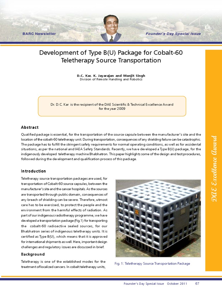 Development Of Type B U Package For Cobalt 60 Teletherapy Source Transportation Chemistry Energy And Resource