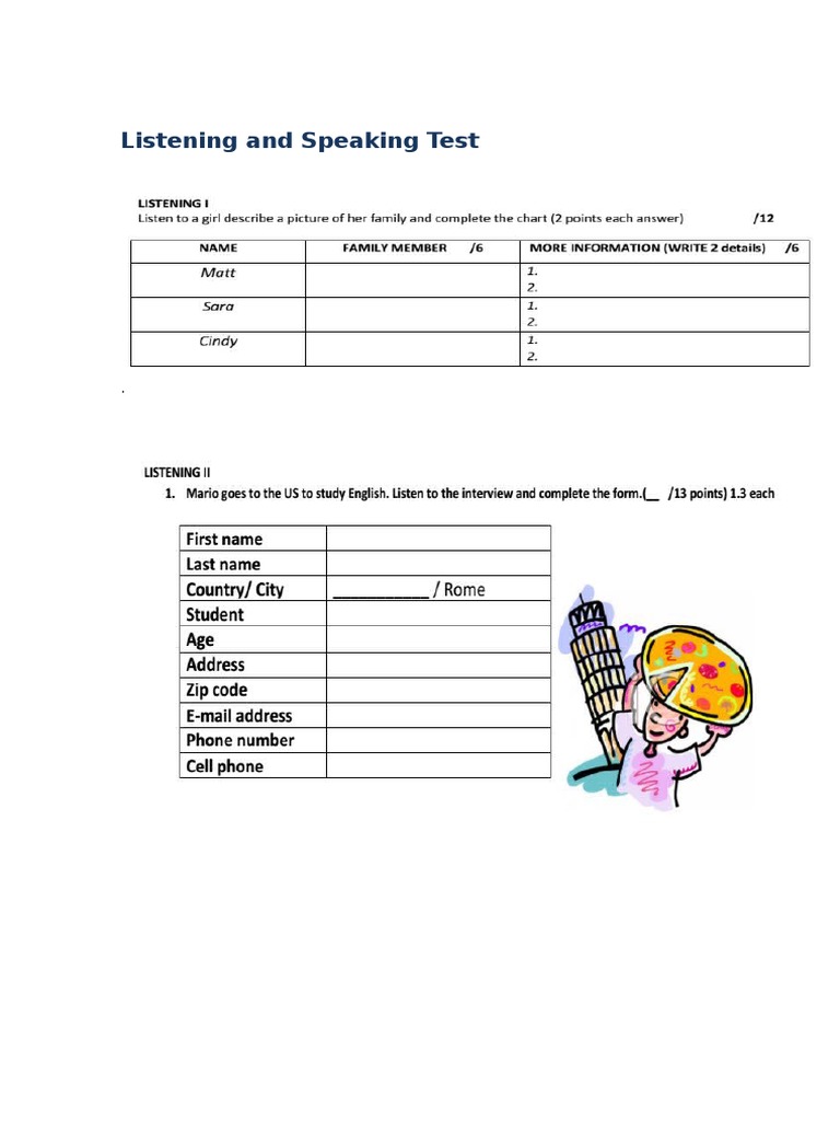 Listening and Speaking Test Guide | PDF