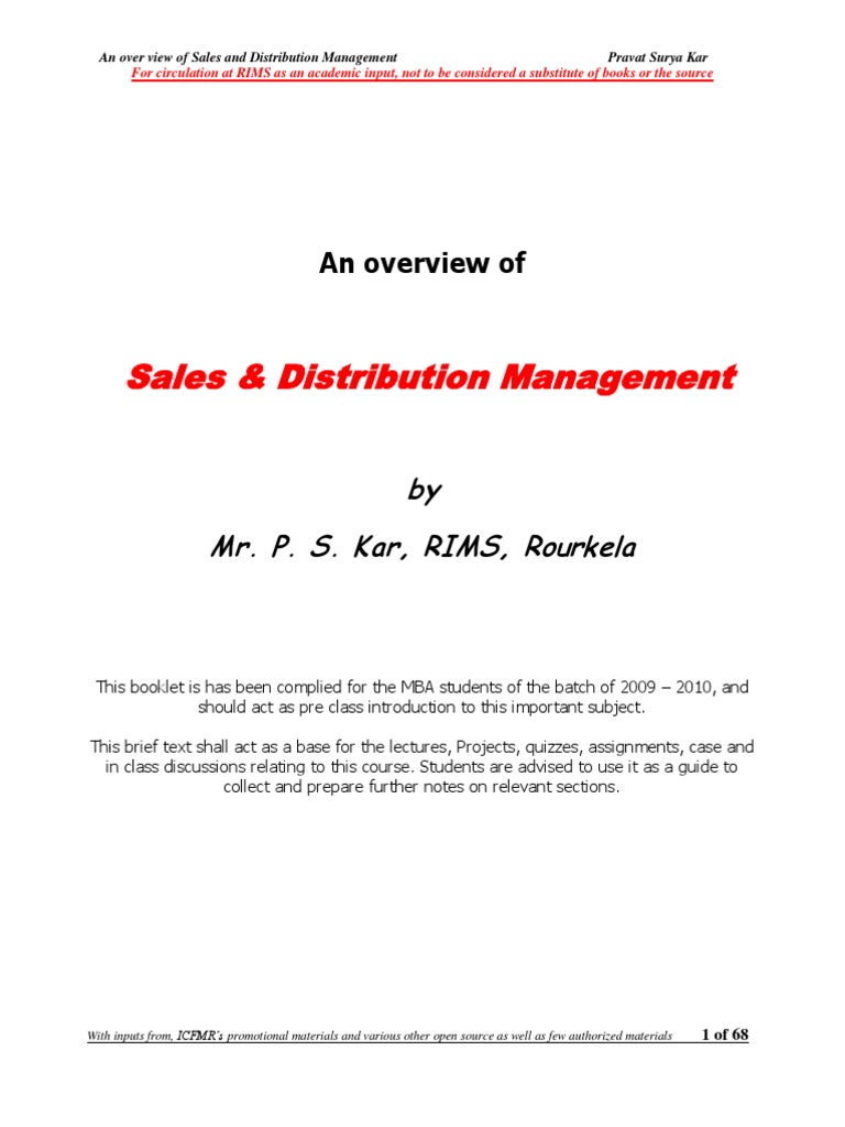 Overview of Sales & Distribution Management | PDF | Sales | Marketing