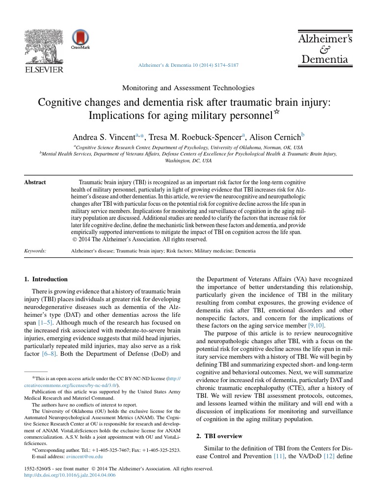 Cognitive Changes and Dementia Risk After Traumatic Brain Injury | PDF