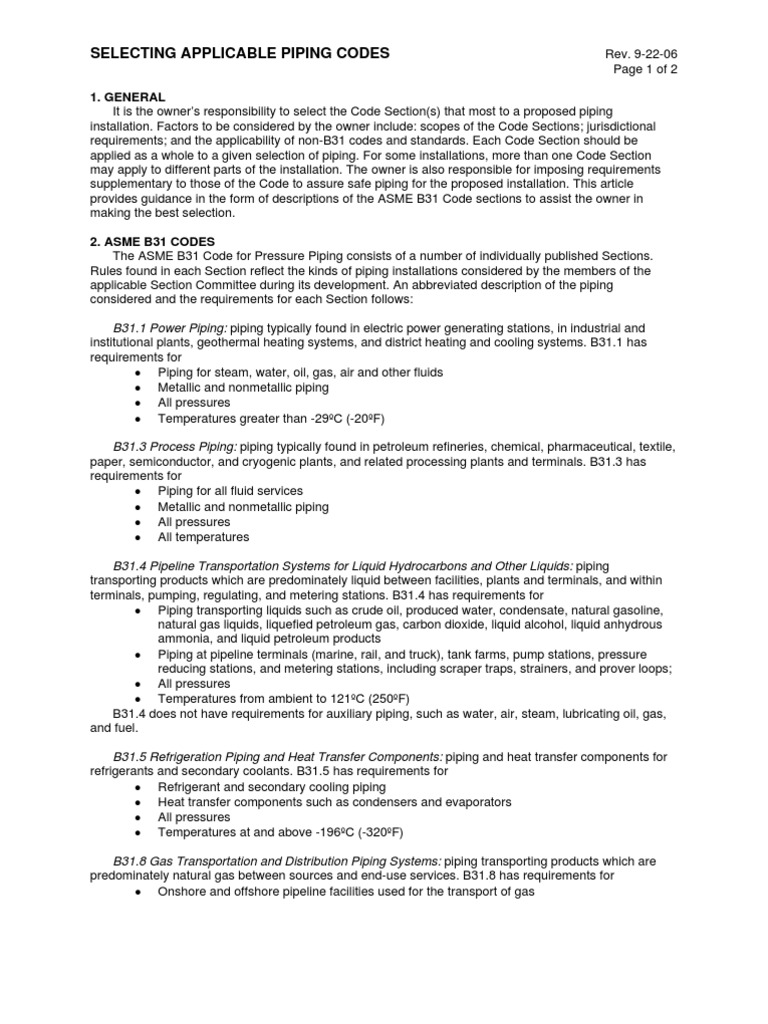 Piping Codes | PDF | Pipe (Fluid Conveyance) | Natural Gas