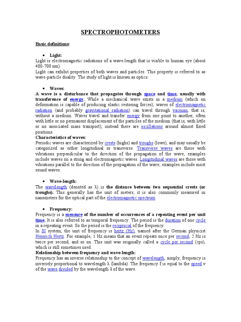 SPECTROPHOTOMETER Practical Handout 2nd Year MBBS | PDF ...