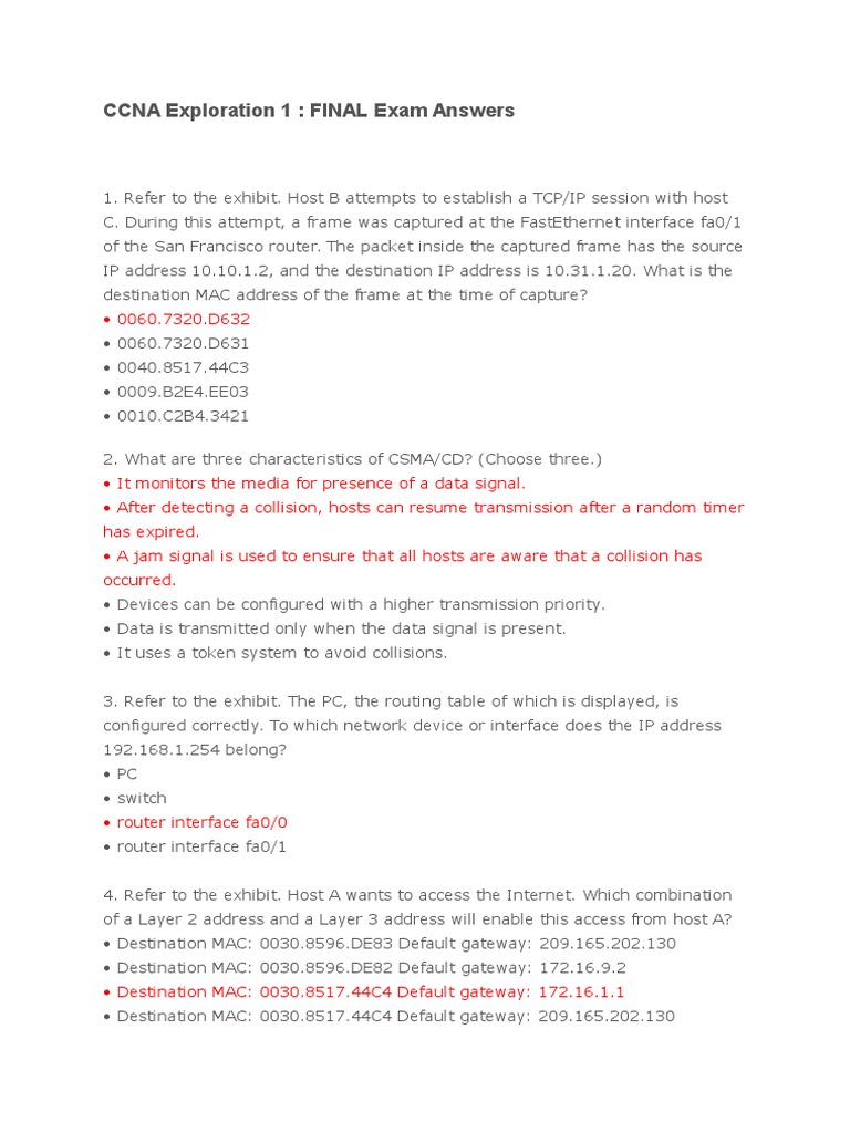 Ccna 1 Final Exam Online
