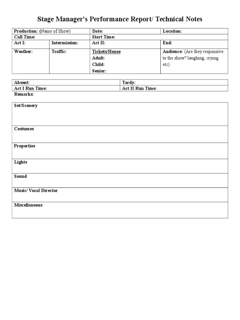 Stage Manager Performance Report | PDF