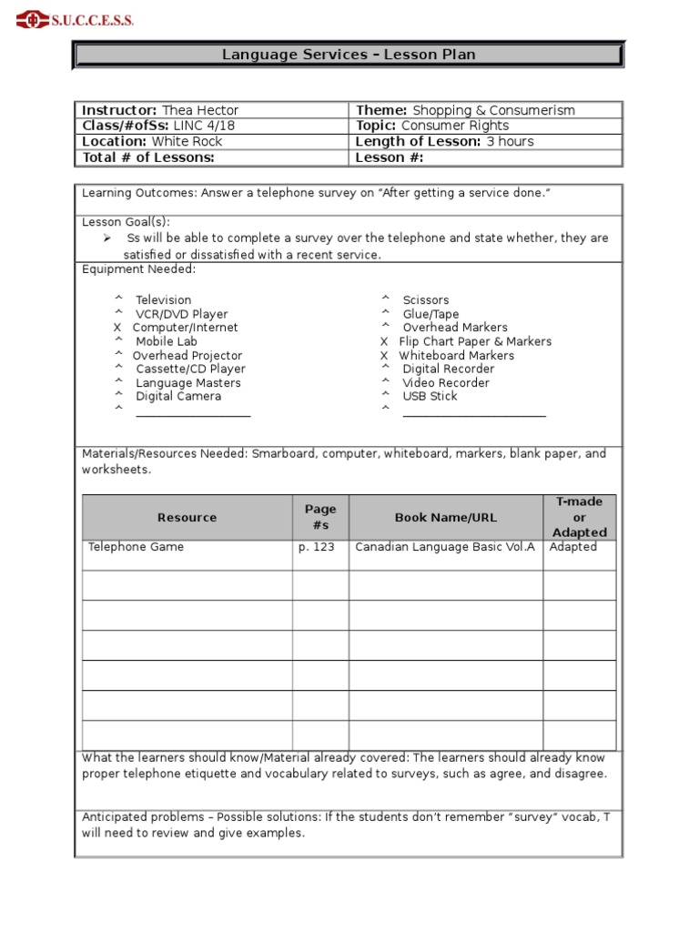 LINC 4 Lesson Plan: Consumer Rights | PDF