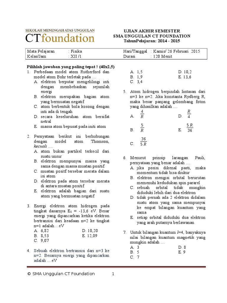 Soal UAS Fisika Sma Kelas Xii | PDF