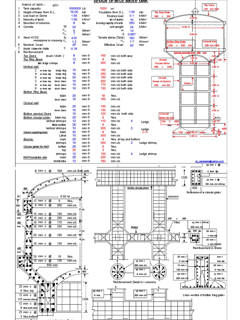 Intze Water Tank Design Specifications | PDF | Column | Beam (Structure)