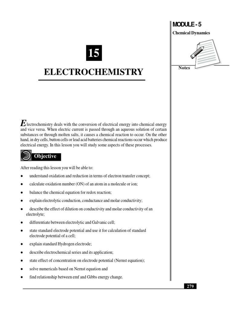 L-15 Electro Chemistry | PDF | Redox | Electrochemistry