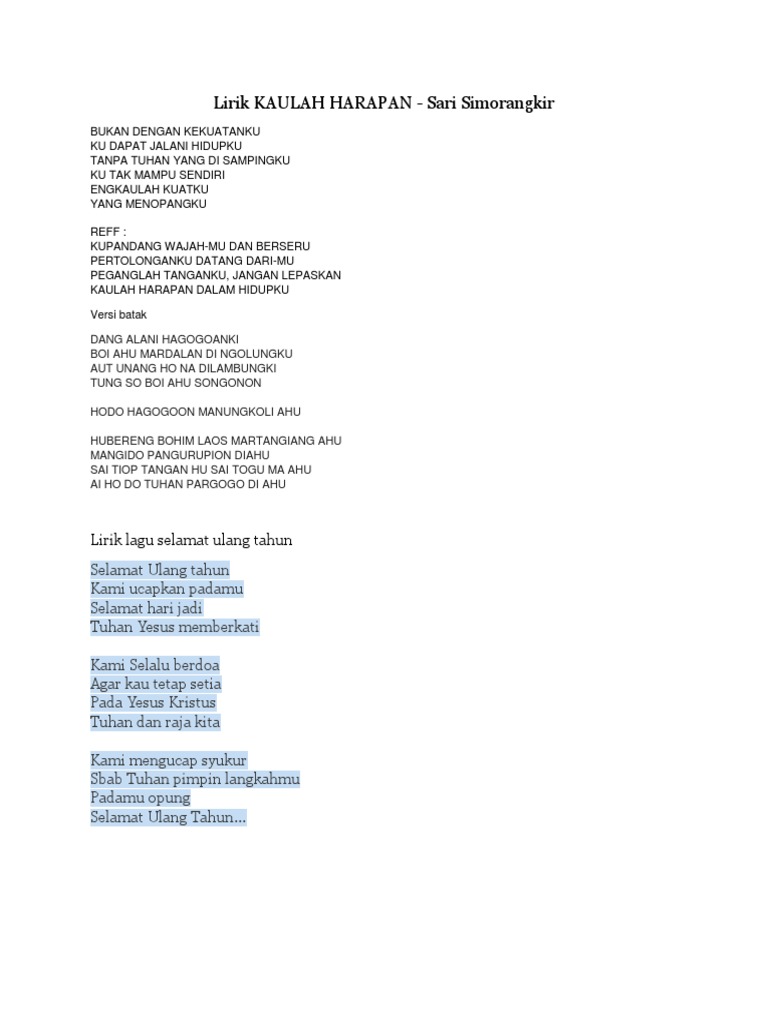 Lirik Kaulah Harapan Pdf