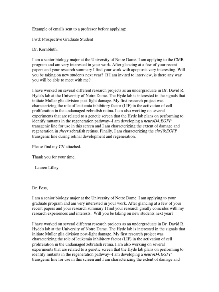 Sample Emails to Professors for Research | PDF | Retina | Cell Biology