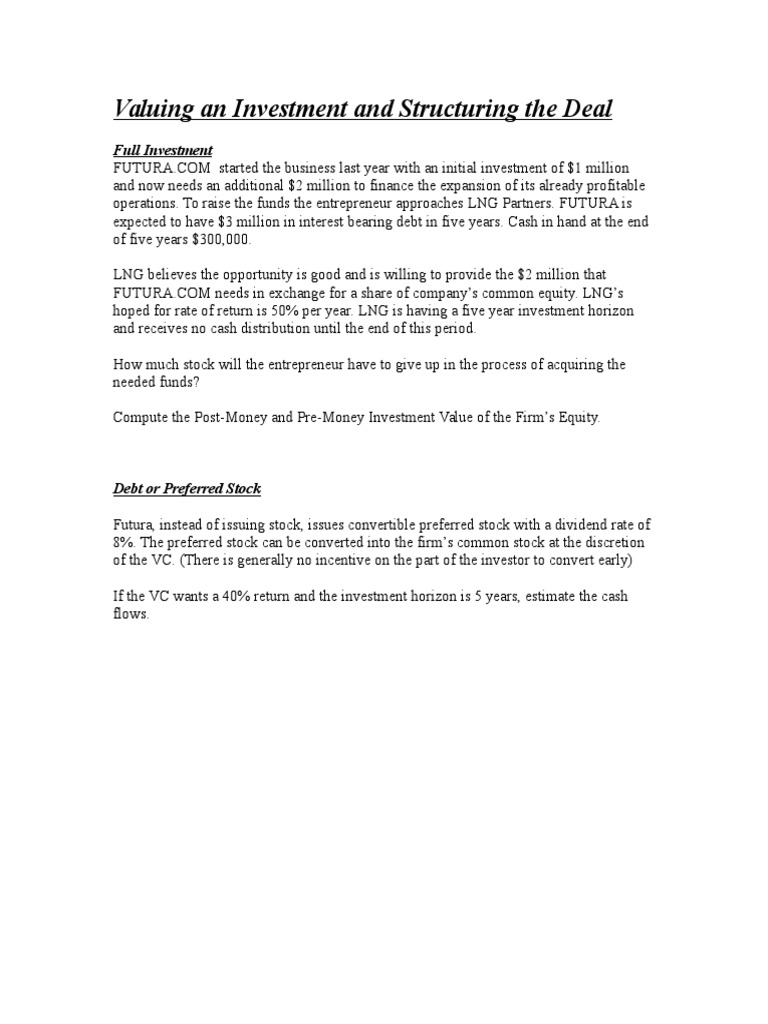 Investment Valuation and Deal Structure Guide | PDF | Stocks ...