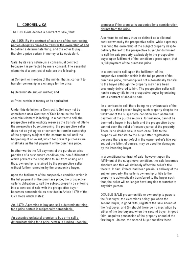 Cases 1 SALES Doctrines | PDF | Annulment | Sales