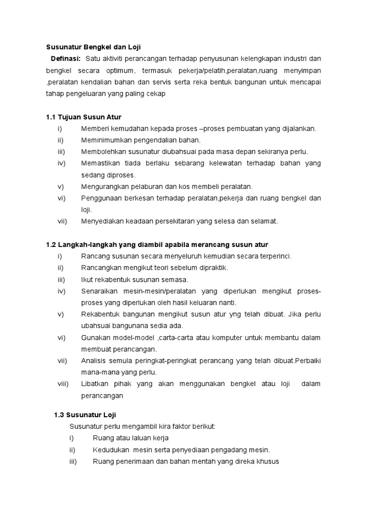 Susunatur Bengkel Dan Loji