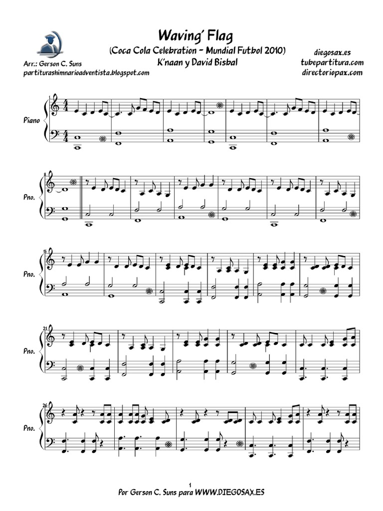 Piano Sheet Music Wavin-Flag Partitura Para Piano (Celebración.