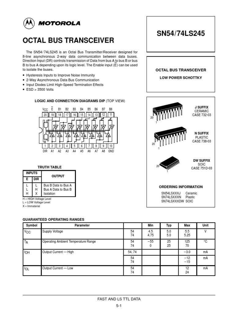 74LS245 Octal Bus Transceiver PDF Electrical Engineering Electronics