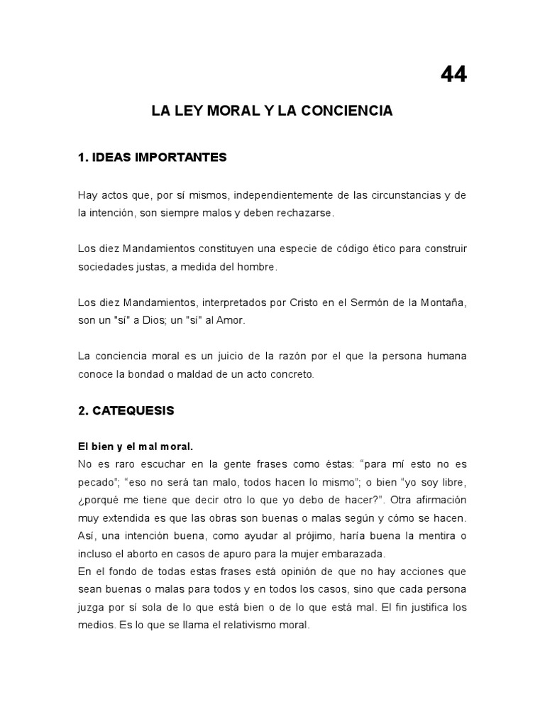 Tema 43: LA LEY MORAL Y LA CONCIENCIA | PDF | Diez Mandamientos | Moralidad