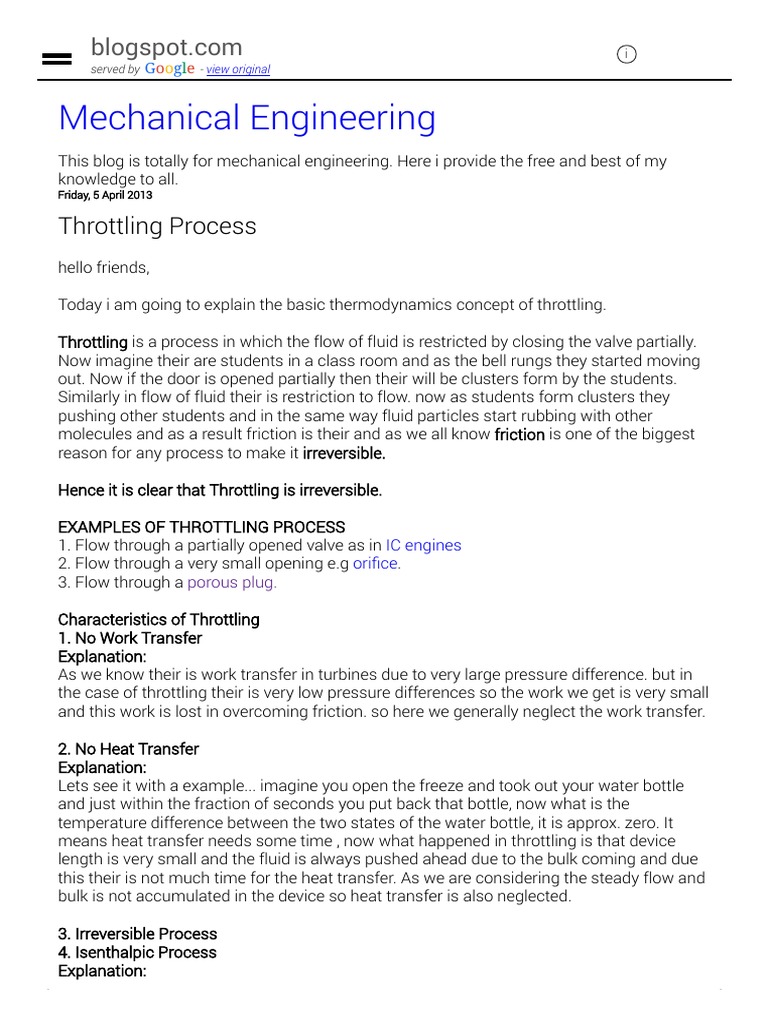 Throttling Process Download Free PDF Enthalpy Heat