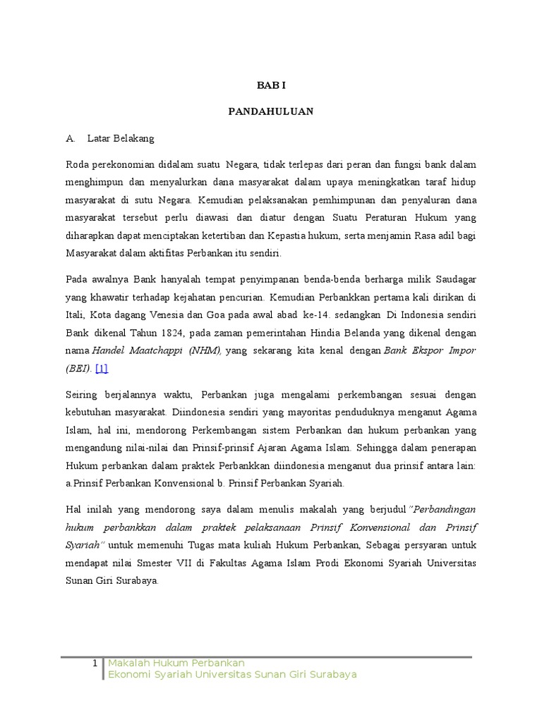 Makalah Perbandingan Hukum Perbankan Dalam Praktek Pelaksanaan Prinsif Konvensional Dan Prinsif Syariah
