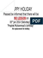 Happy Holiday: Pleased Be Informed That There Will Be On