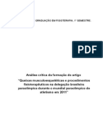 Análise Crítica Da Formação Do Artigo "Queixas Musculoesqueléticas e Procedimentos Fisioterapêuticos Na Delegação Brasileira Paraolímpica Durante o Mundial Paraolímpico de Atletismo em 2011"