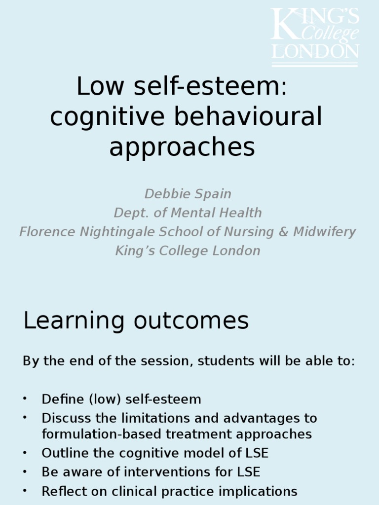 CBT Approaches for Low Self-Esteem | PDF | Cognitive Behavioral Therapy ...