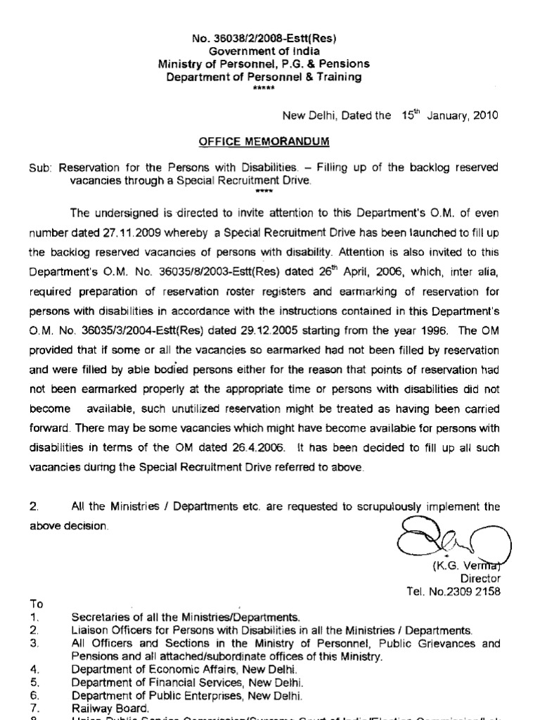 DOPT Orders On Reservation For Persons With Disabilities | PDF ...