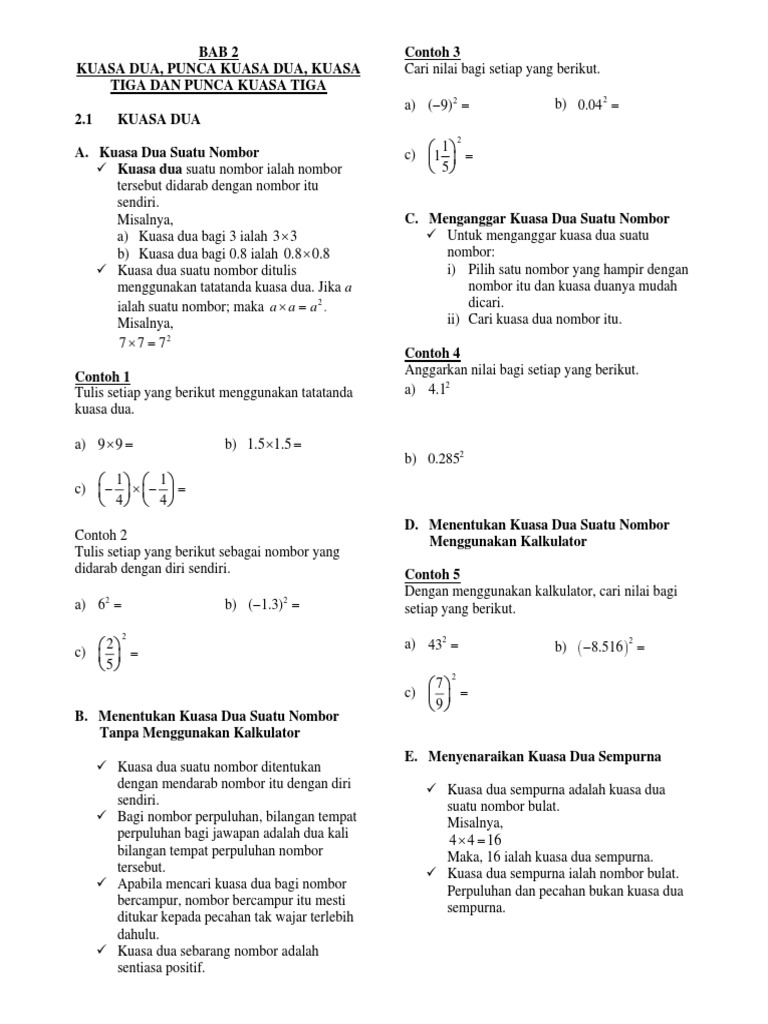 Bab 2 Kuasa Dua Punca Kuasa Dua Kuasa Tiga Dan Punca Kuasa Tiga Pdf
