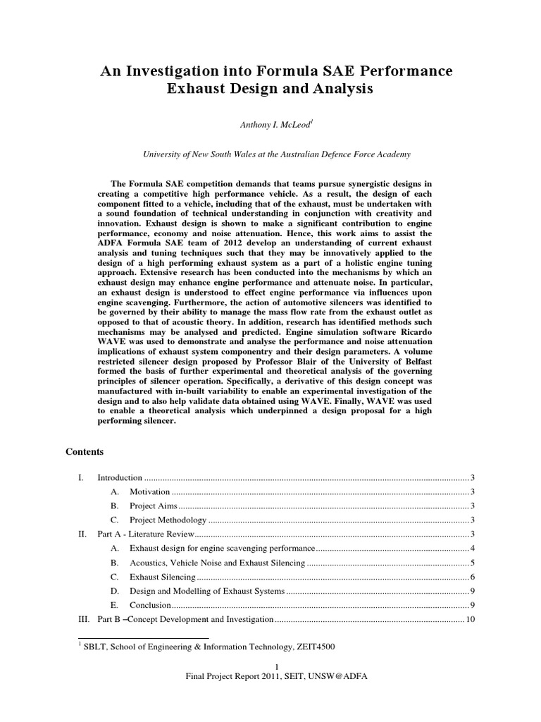 Formula Sae Performance Exhaust Design Pdf Fluid Dynamics Engines