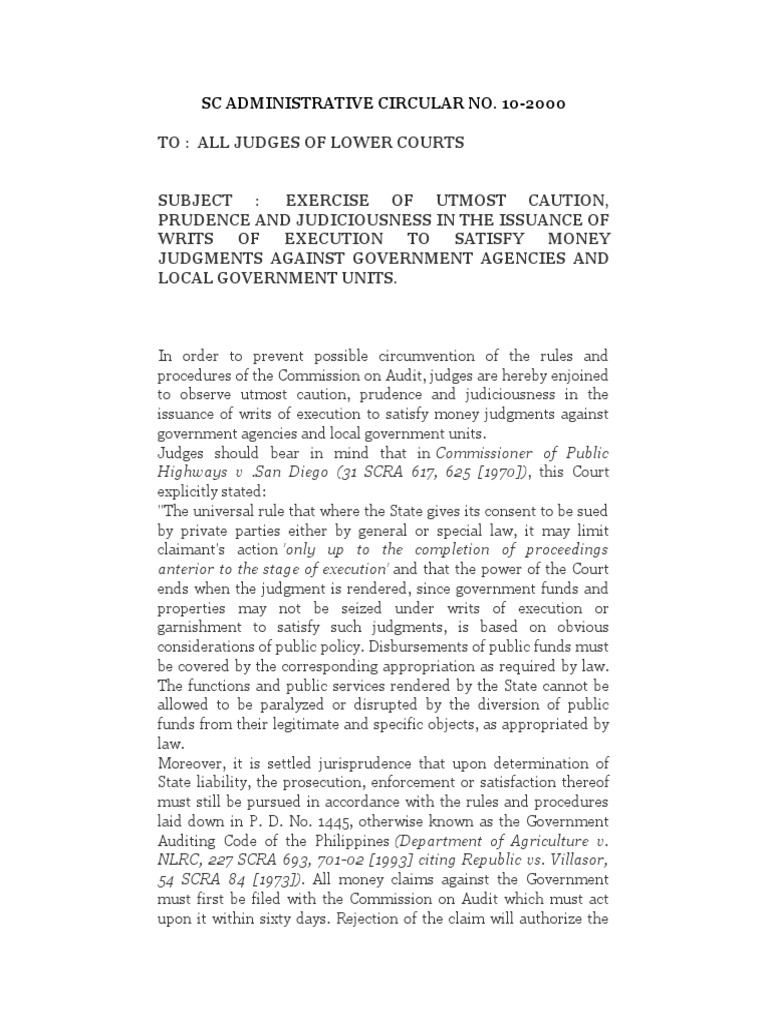 Caution in Issuing Writs of Execution | PDF
