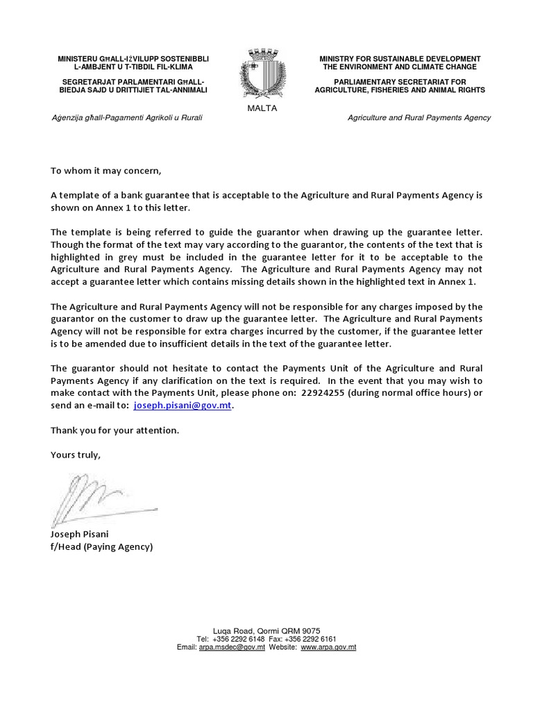 Guarantee Letter Template and Instructions | PDF | Guarantee ...
